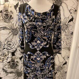 WHITE HOUSE BLACK MARKET Women's Blue & Black Long Sleeve Dress SIZE XS